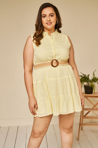 Yellow Self Design Shirt Style Dress, Yellow, image 7